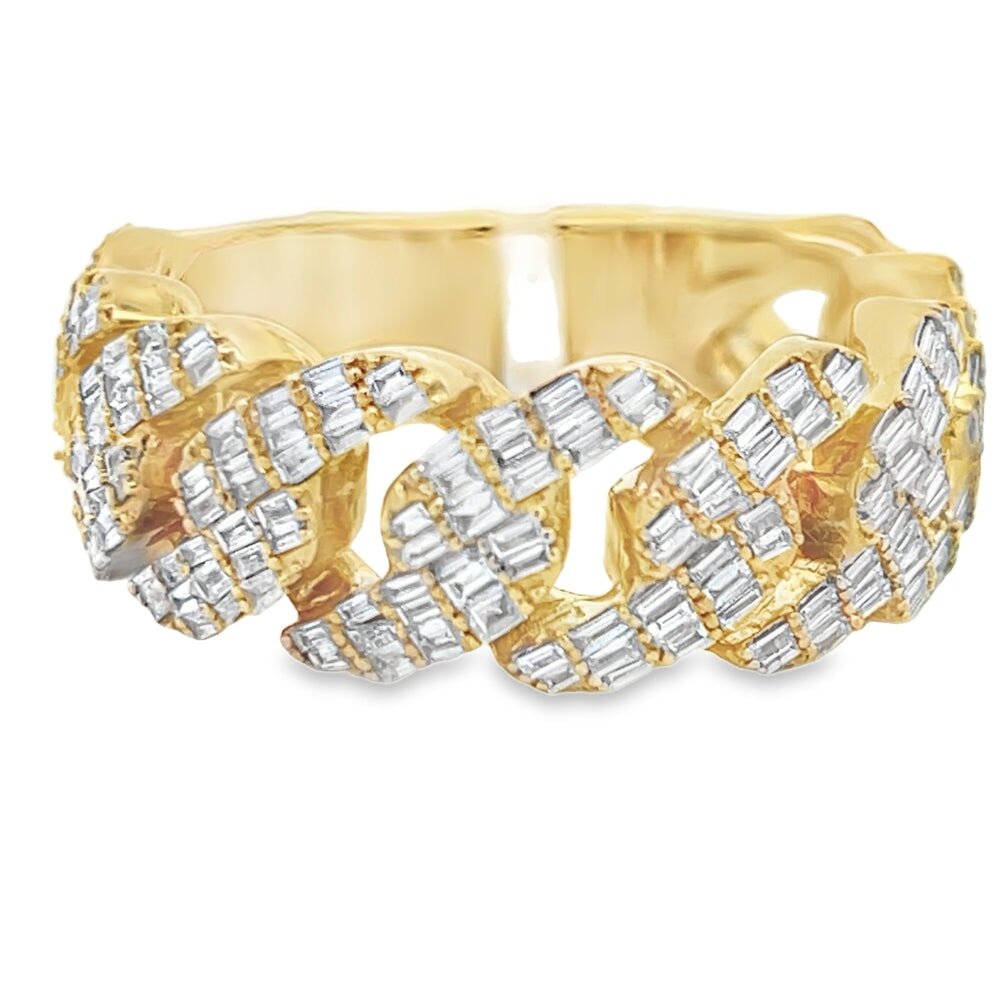 Baguette Cuban Link Diamond Ring .99cttw 14K Yellow Gold HipHopBling