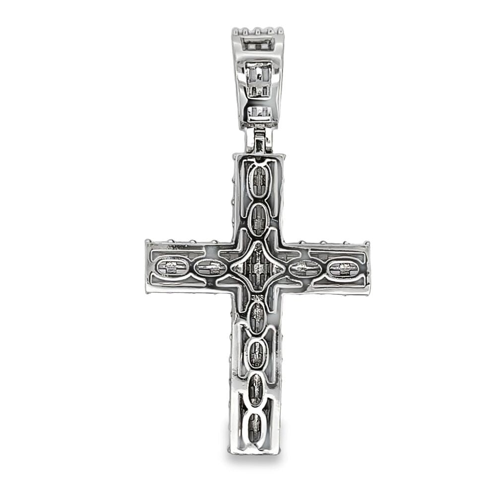 Baguette Cylinder Cross CZ Hip Hop Iced Out Pendant White Gold HipHopBling