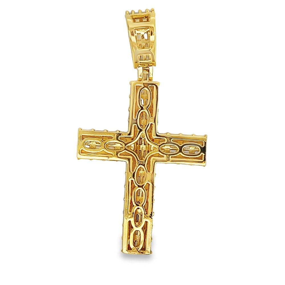 Baguette Cylinder Cross CZ Hip Hop Iced Out Pendant White Gold HipHopBling