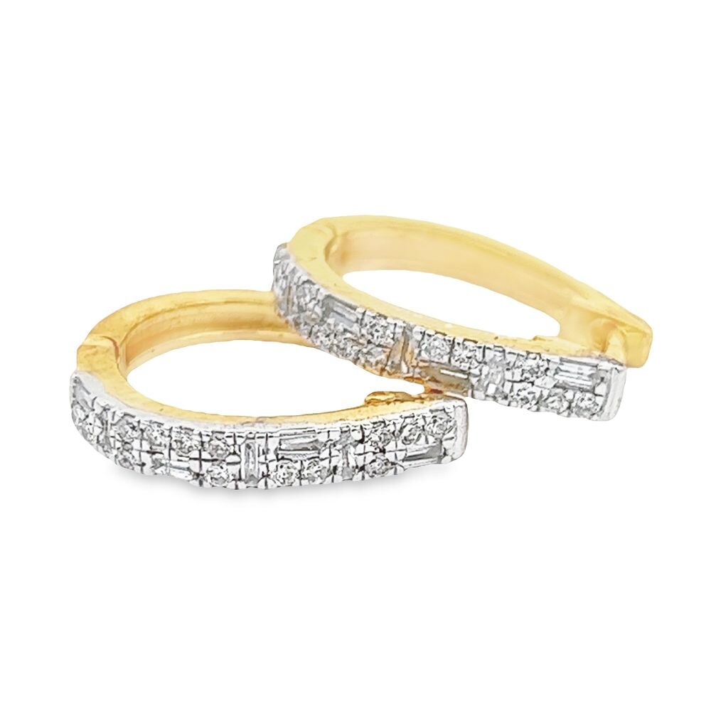 Baguette Hoop Diamond Earrings .38cttw 10K Yellow Gold HipHopBling