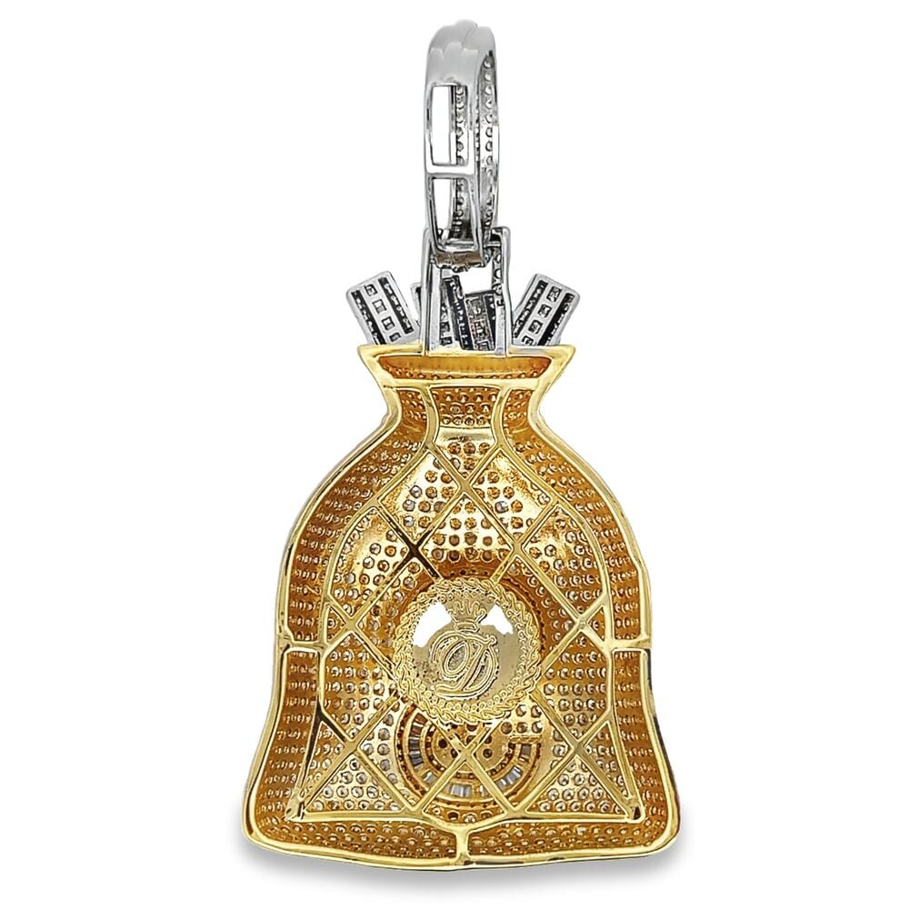 Baguette Money Bag Large CZ Hip Hop Iced Out Pendant Yellow Gold HipHopBling