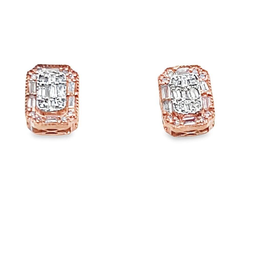 Baguette Rectangle Diamond Earrings .25cttw 10K Gold 10K Rose Gold HipHopBling