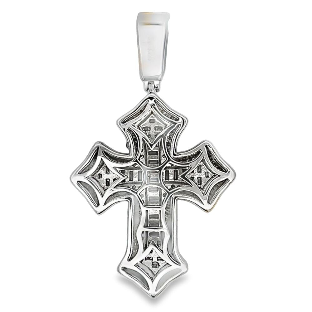 Baguette Sharp Cross Iced Out Moissanite Pendant .925 Sterling Silver HipHopBling