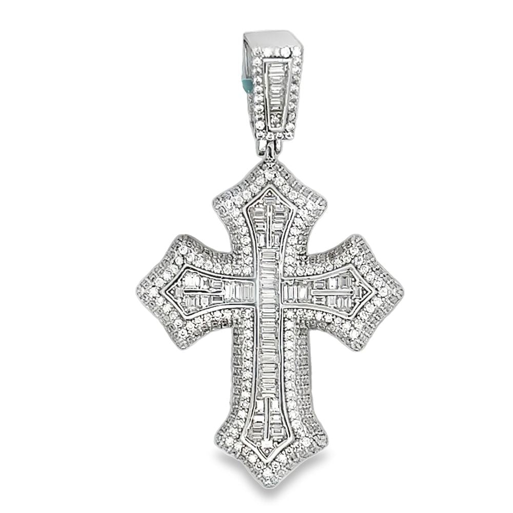 Baguette Sharp Cross Iced Out Moissanite Pendant .925 Sterling Silver HipHopBling