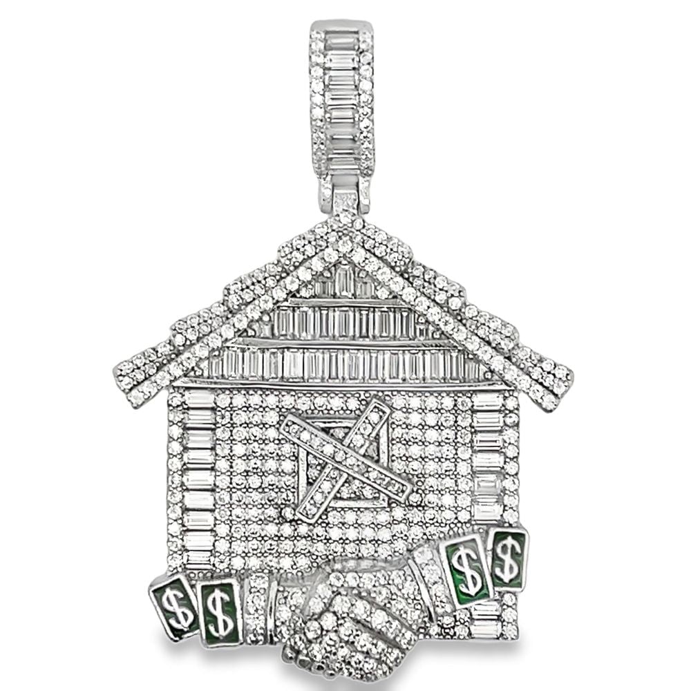Baguette Trap House Iced Out Moissanite Pendant .925 Sterling Silver HipHopBling