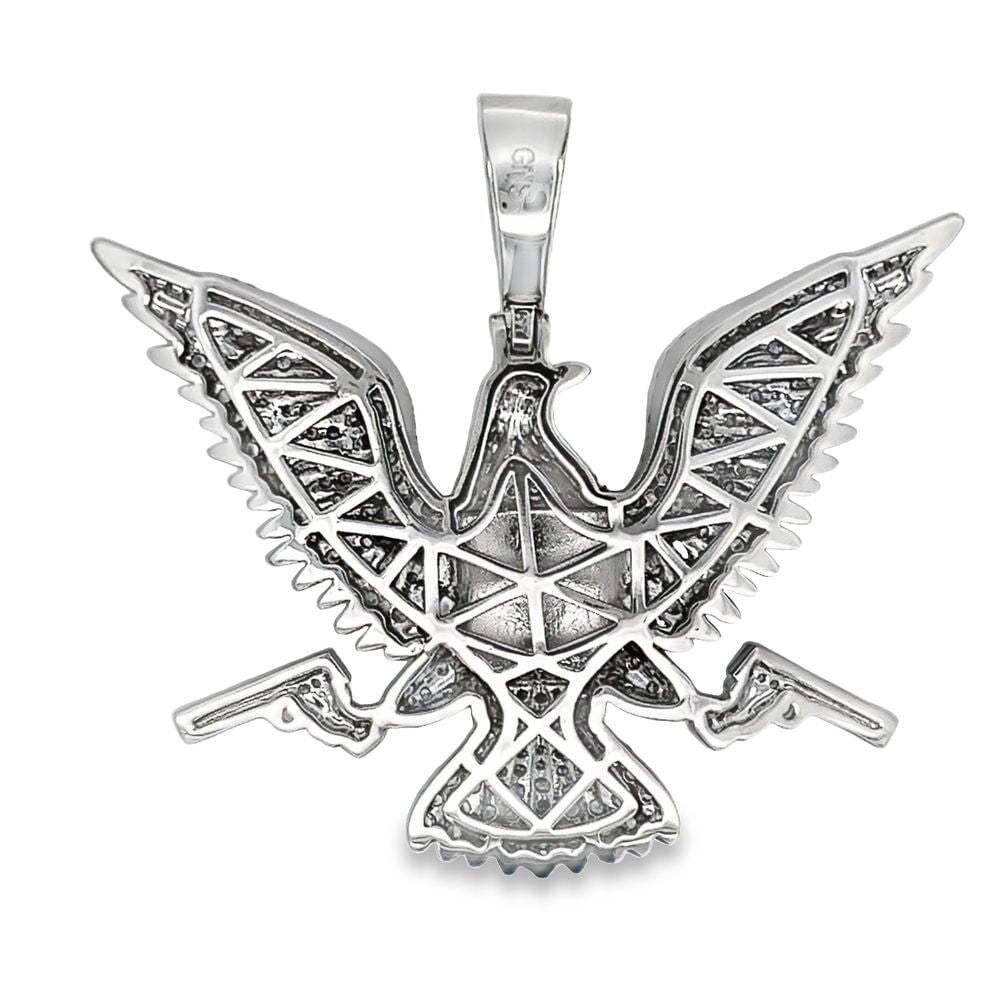 Bald Eagle with Guns CZ Hip Hop Iced Out Pendant Yellow Gold HipHopBling