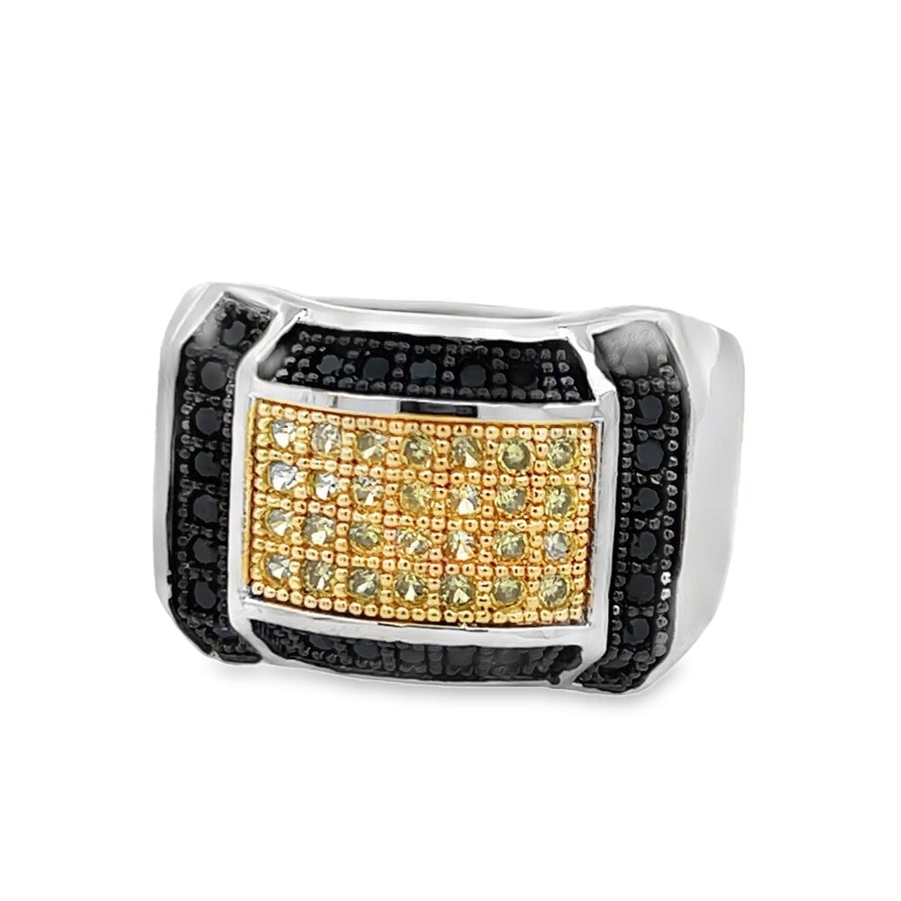 Baller Black & Yellow CZ Ring .925 Sterling Silver 8 HipHopBling