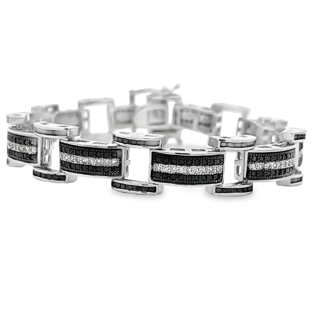 Bar Link Black & White CZ Hip Hop Bracelet HipHopBling