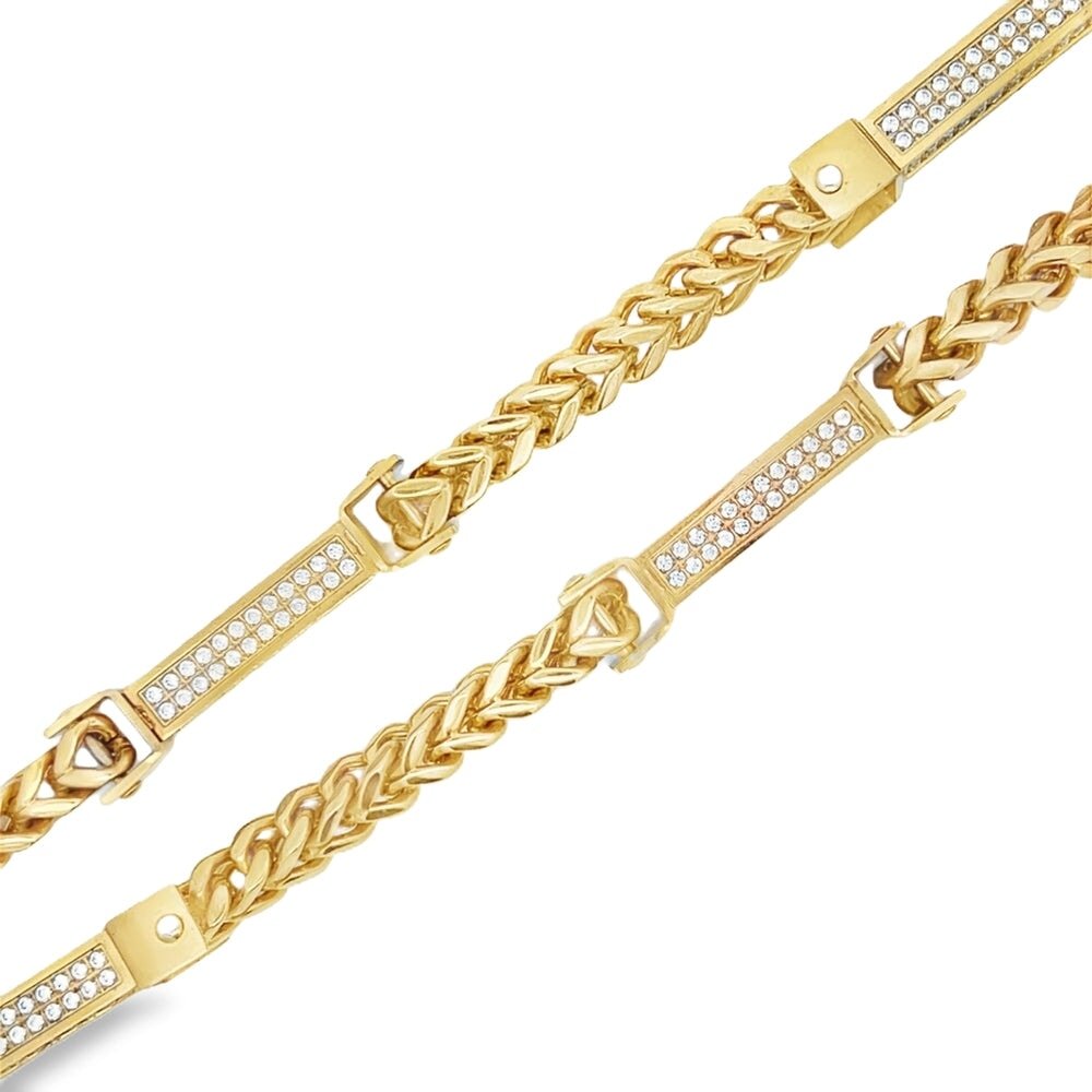 Bars Franco CZ Iced Out Chain Stainless Steel Gold HipHopBling