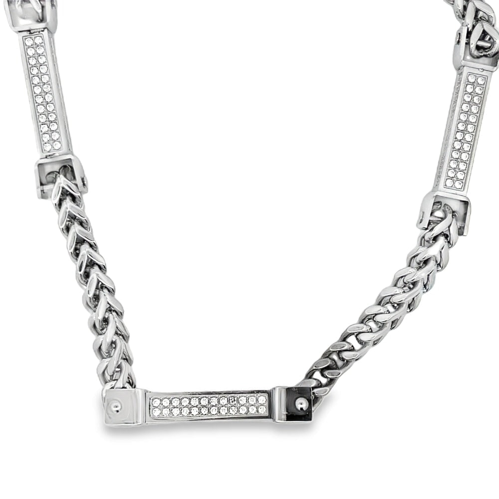 Bars Franco CZ Iced Out Chain Stainless Steel Silver HipHopBling