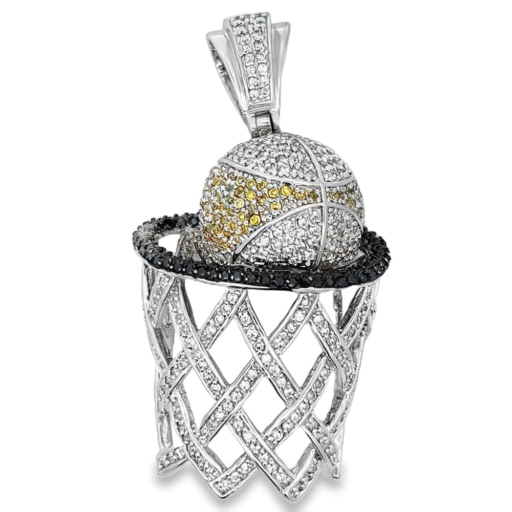 Basketball Hoop Net CZ Pendant .925 Sterling Silver HipHopBling