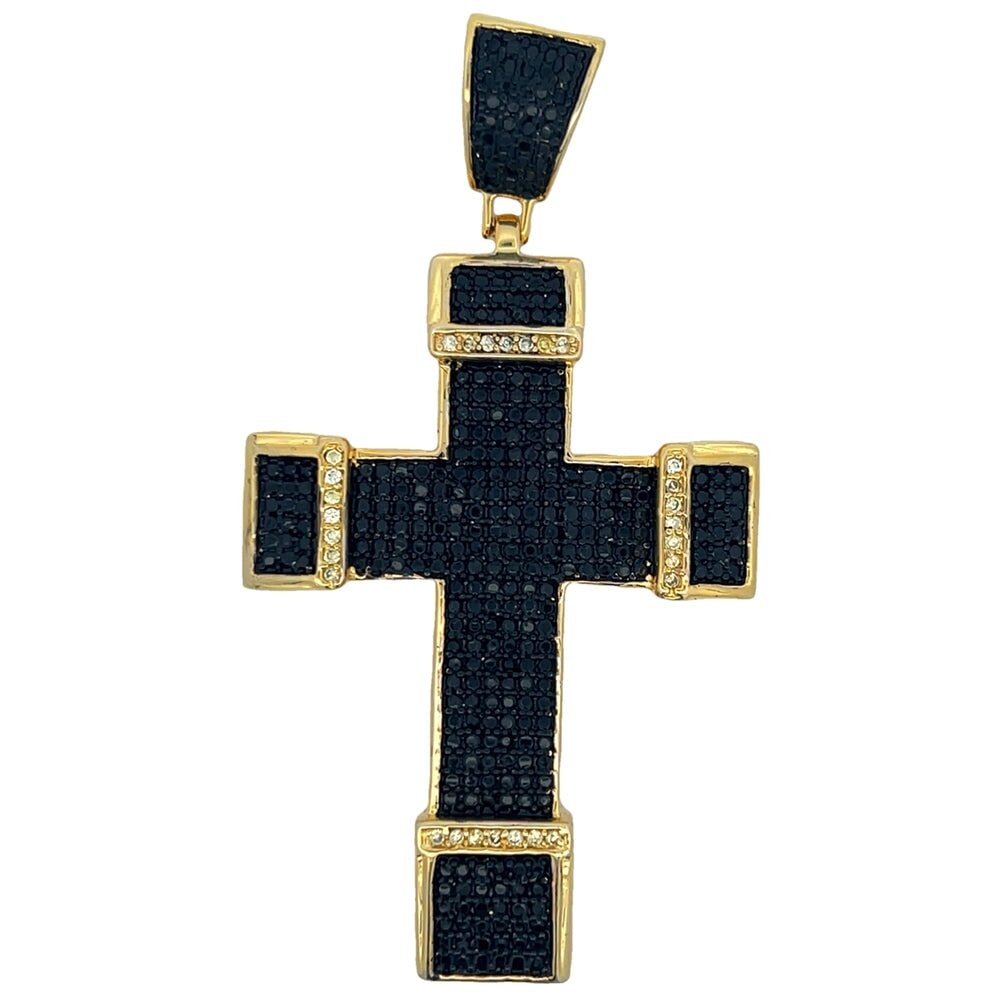 Big Chunk Cross CZ Iced Out Pendant Black HipHopBling