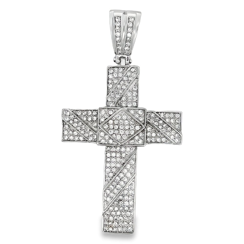 Big Stripe Cross CZ Iced Out Pendant HipHopBling