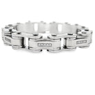 Bike Chain CZ Iced Out Bracelet Stainless Steel Silver HipHopBling