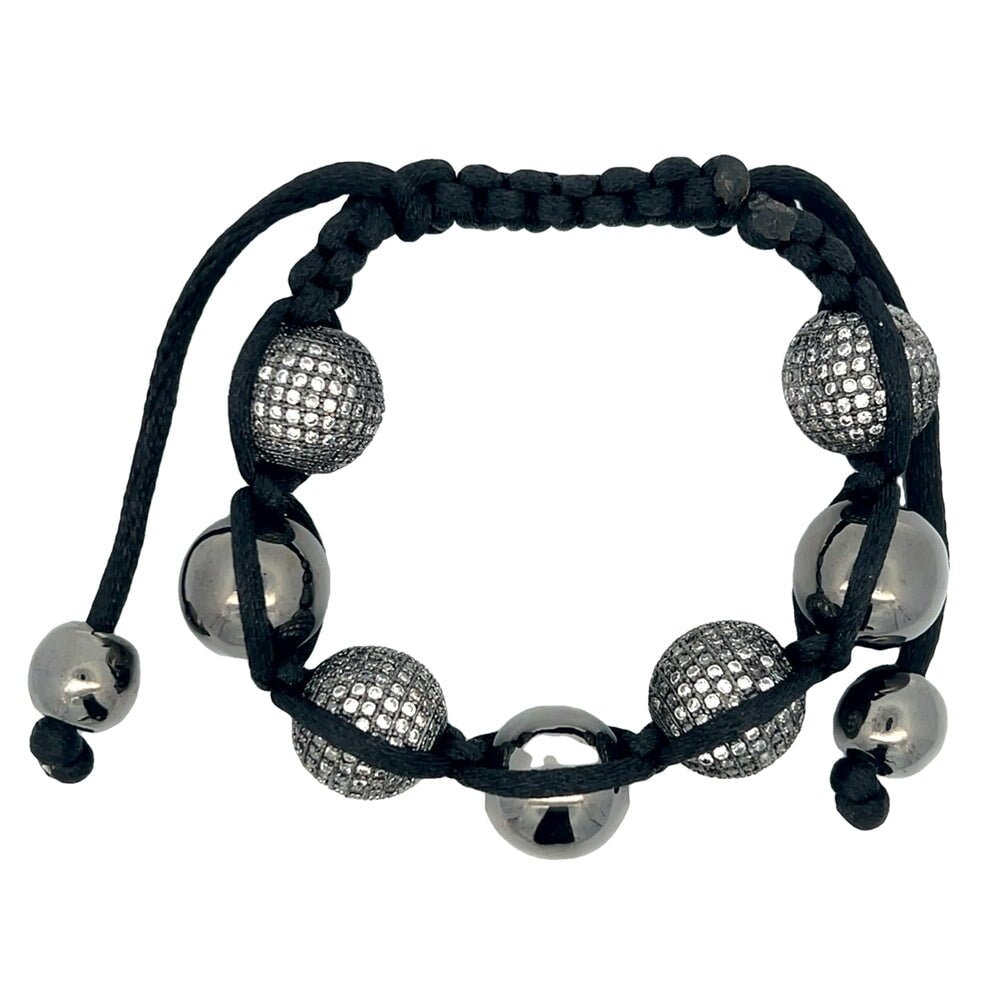Black 16MM 7 Ball CZ & Polished Disco Ball Bracelet HipHopBling