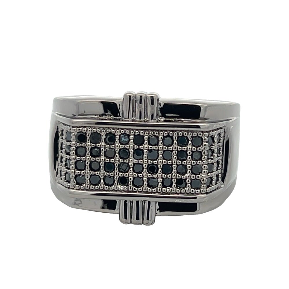 Black 4 Row CZ Ring .925 Sterling Silver 8 HipHopBling