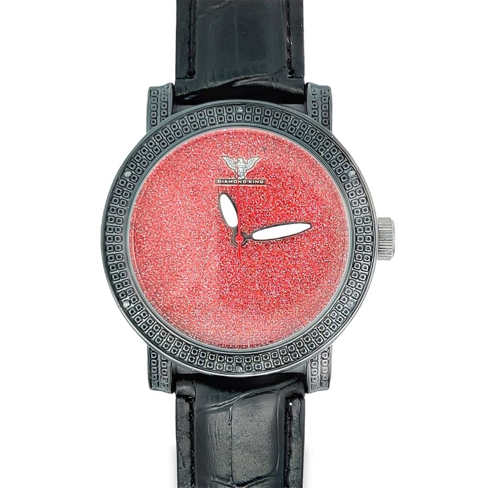 Black All Red Dial Hip Hop Real Diamond Watch HipHopBling