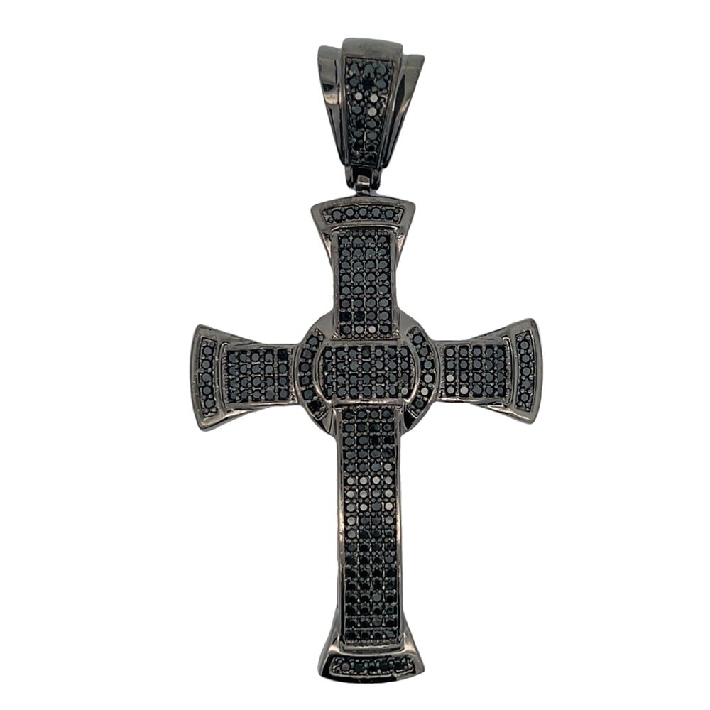 Black Fanned CZ Cross Iced Out Pendant HipHopBling