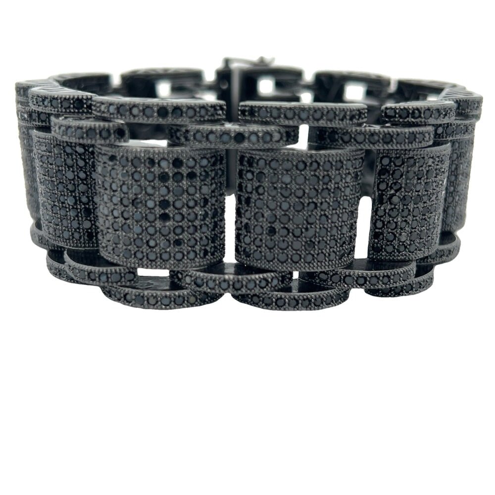 Black Large Cylinder Link CZ Hip Hop Bracelet HipHopBling