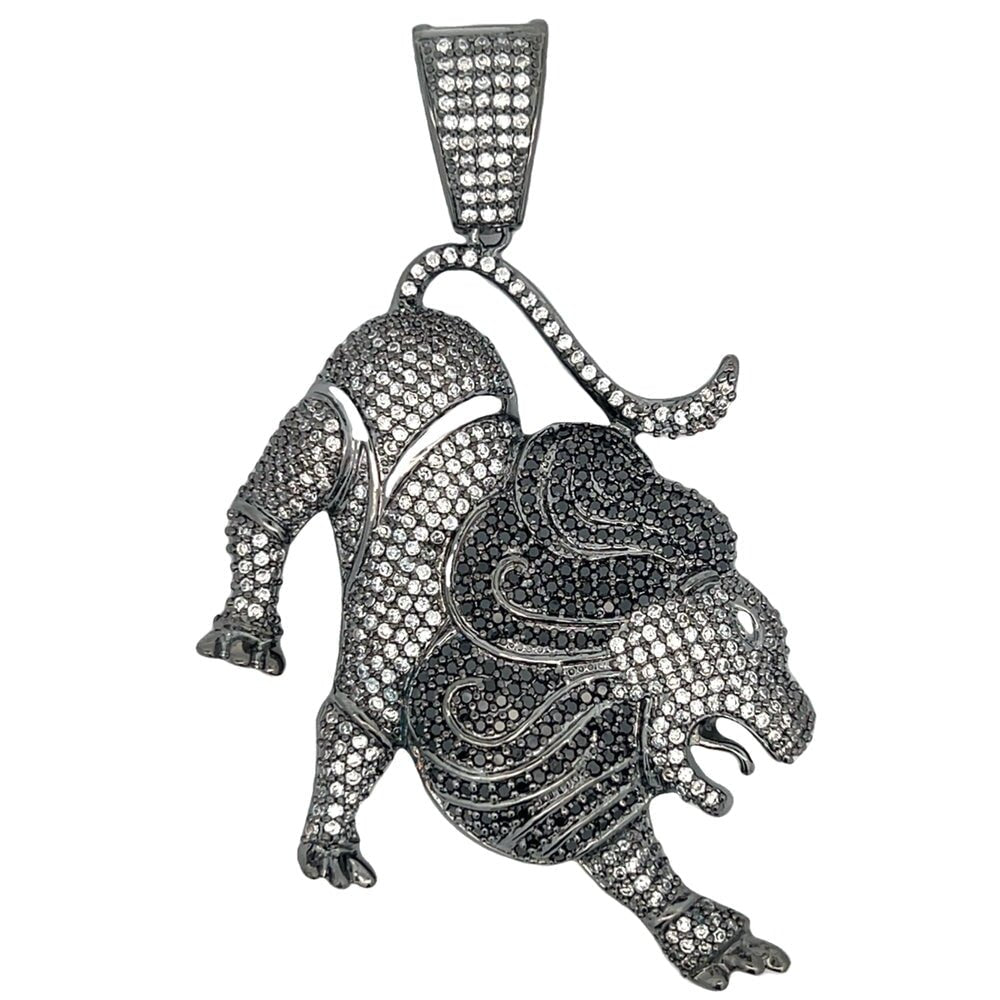 Black Large Full Body Lion CZ Iced Out Pendant HipHopBling