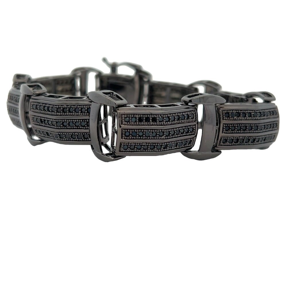 Black Triple Row Link CZ Hip Hop Bracelet HipHopBling