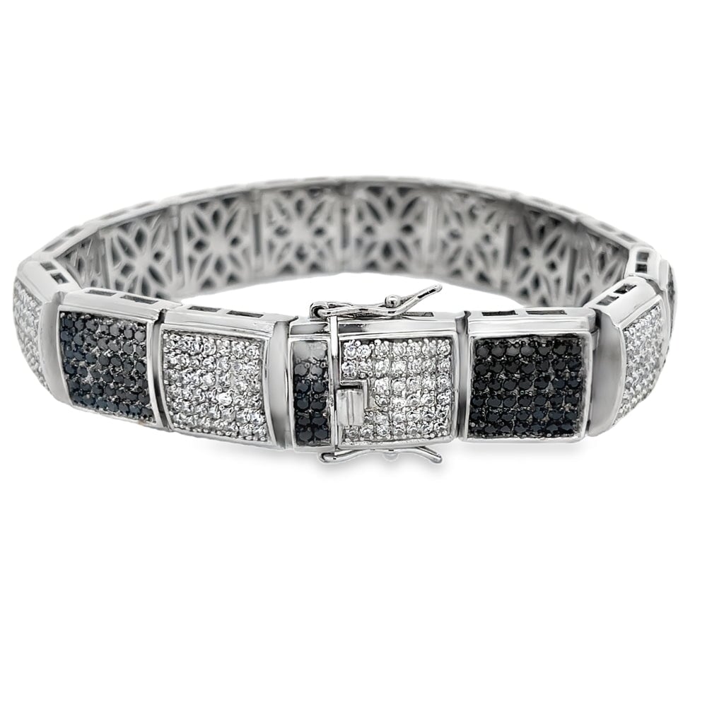 Black & White Cube CZ Iced Out Bracelet .925 Sterling Silver HipHopBling