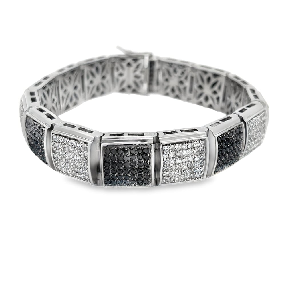 Black & White Cube CZ Iced Out Bracelet .925 Sterling Silver HipHopBling