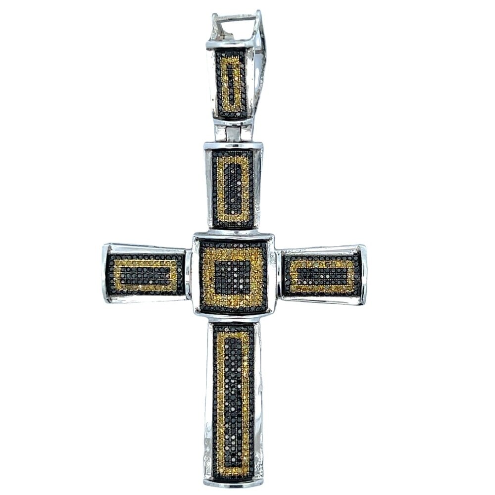 Black & Yellow 2.03cttw Diamond Cross Pendant .925 Sterling Silver HipHopBling