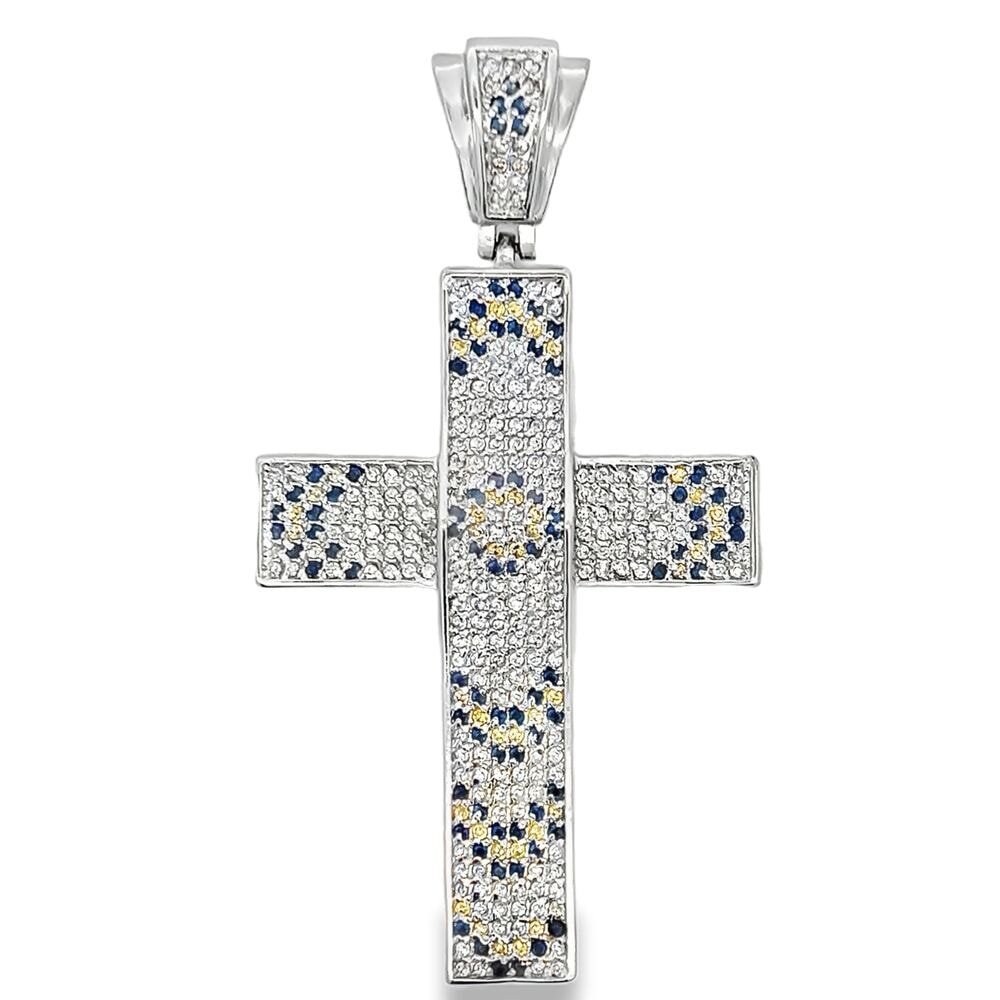 Black & Yellow Arrow CZ Iced Out Cross Pendant HipHopBling