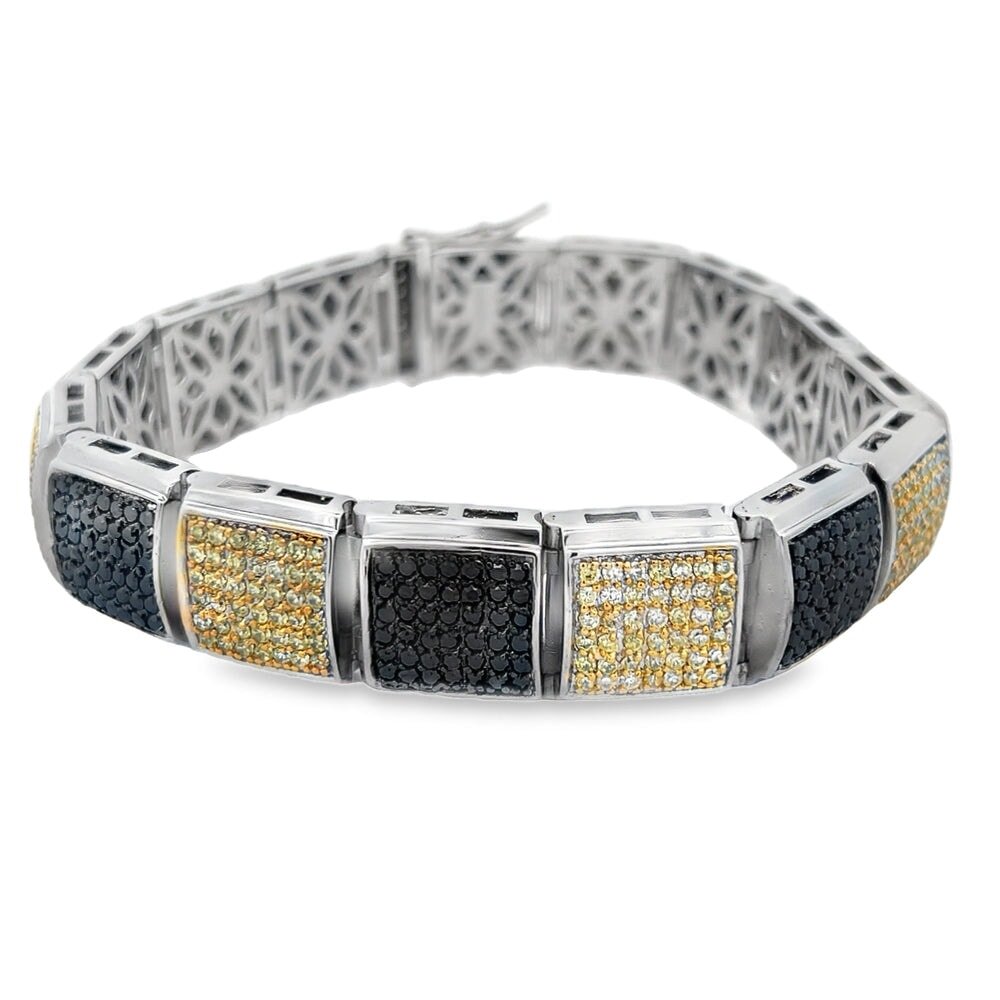 Black & Yellow Cube CZ Iced Out Bracelet .925 Sterling Silver HipHopBling