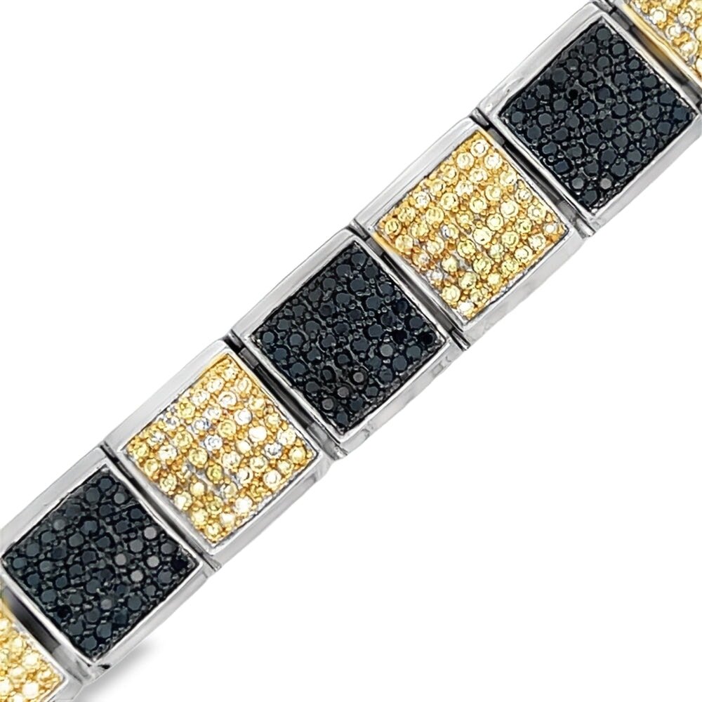 Black & Yellow Cube CZ Iced Out Bracelet .925 Sterling Silver HipHopBling