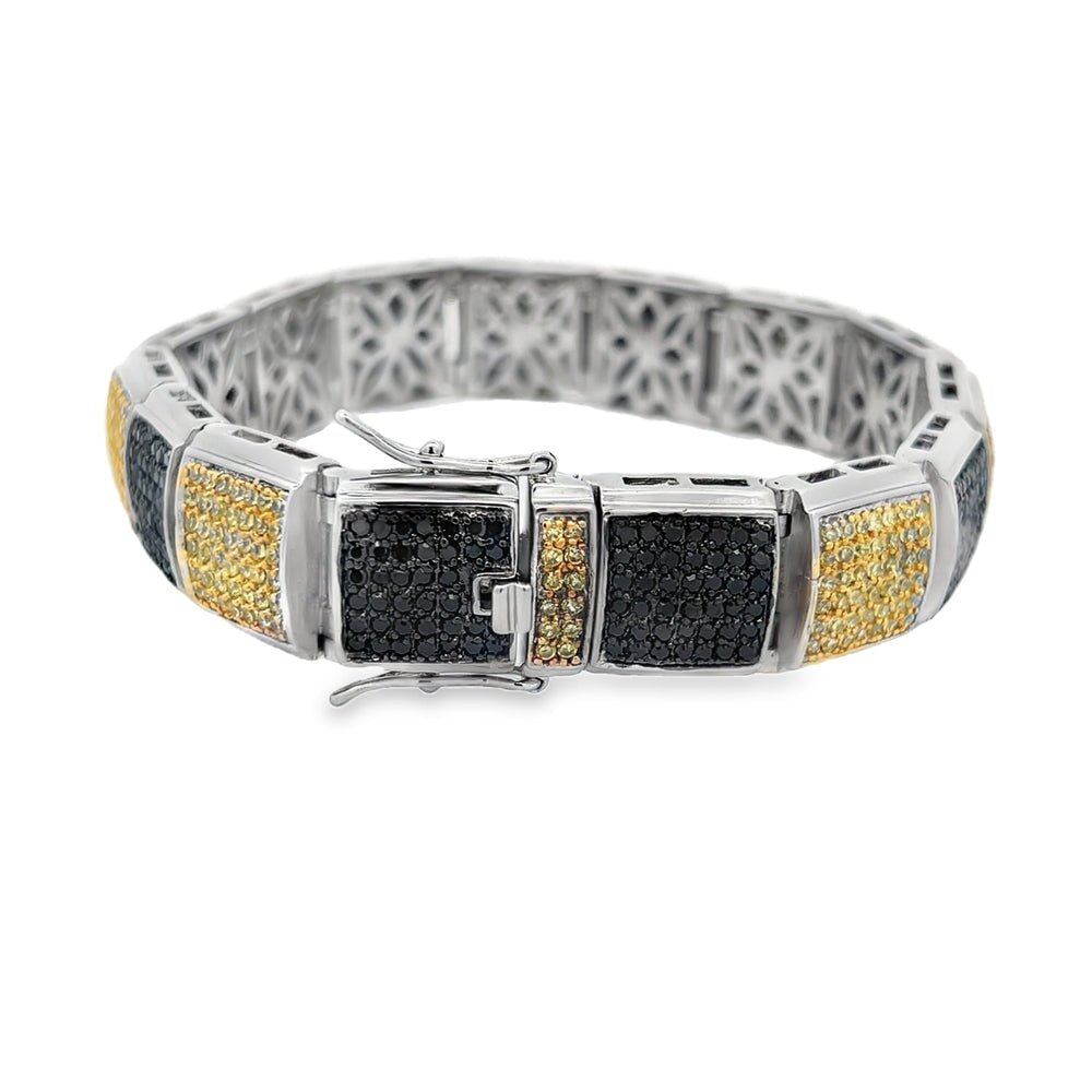 Black & Yellow Cube CZ Iced Out Bracelet .925 Sterling Silver HipHopBling