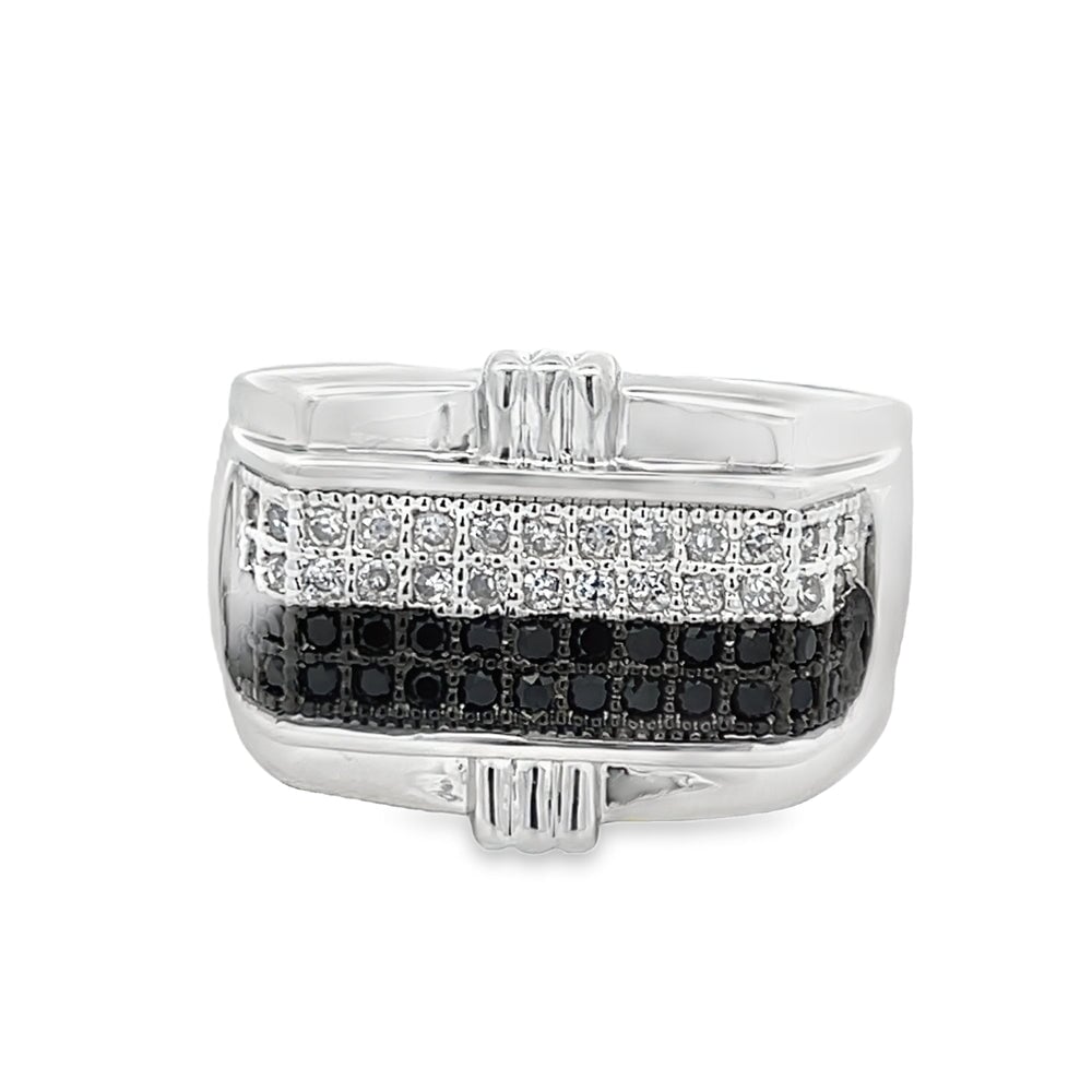 Black/White 4 Row CZ Ring .925 Sterling Silver 8 HipHopBling