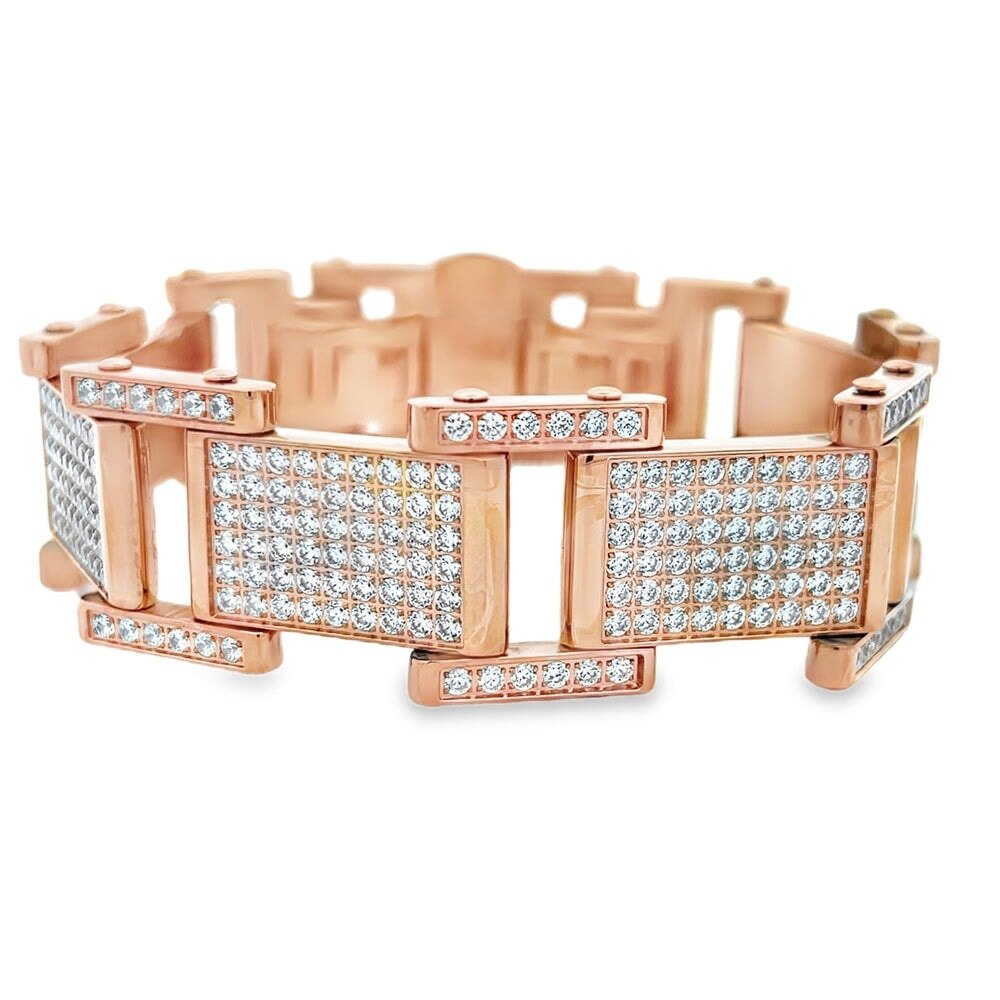 Blocky CZ Iced Out Bracelet Stainless Steel Rose gold HipHopBling