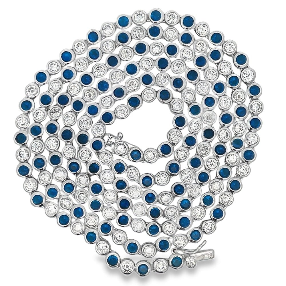 Blue & White CZ Tennis Chain .925 Sterling Silver HipHopBling