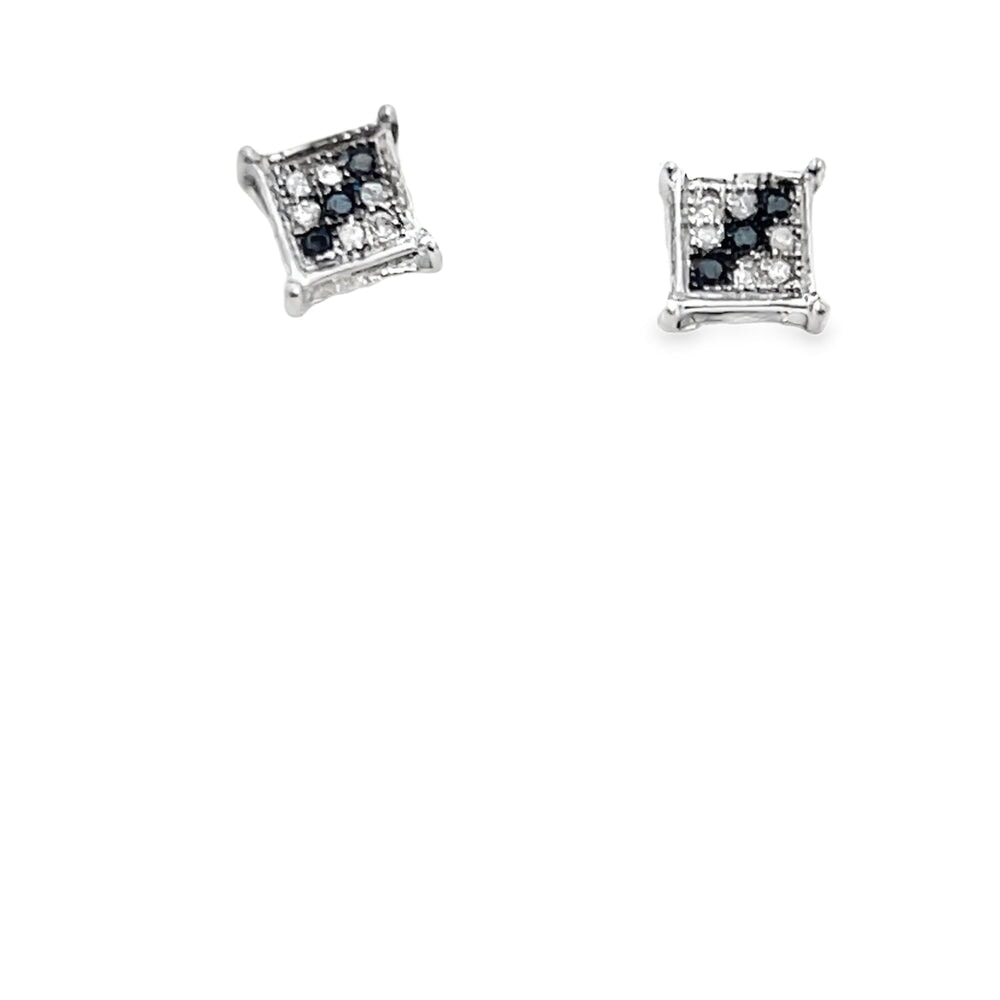 Box Black Diamond Earrings .05cttw .925 Sterling Silver HipHopBling