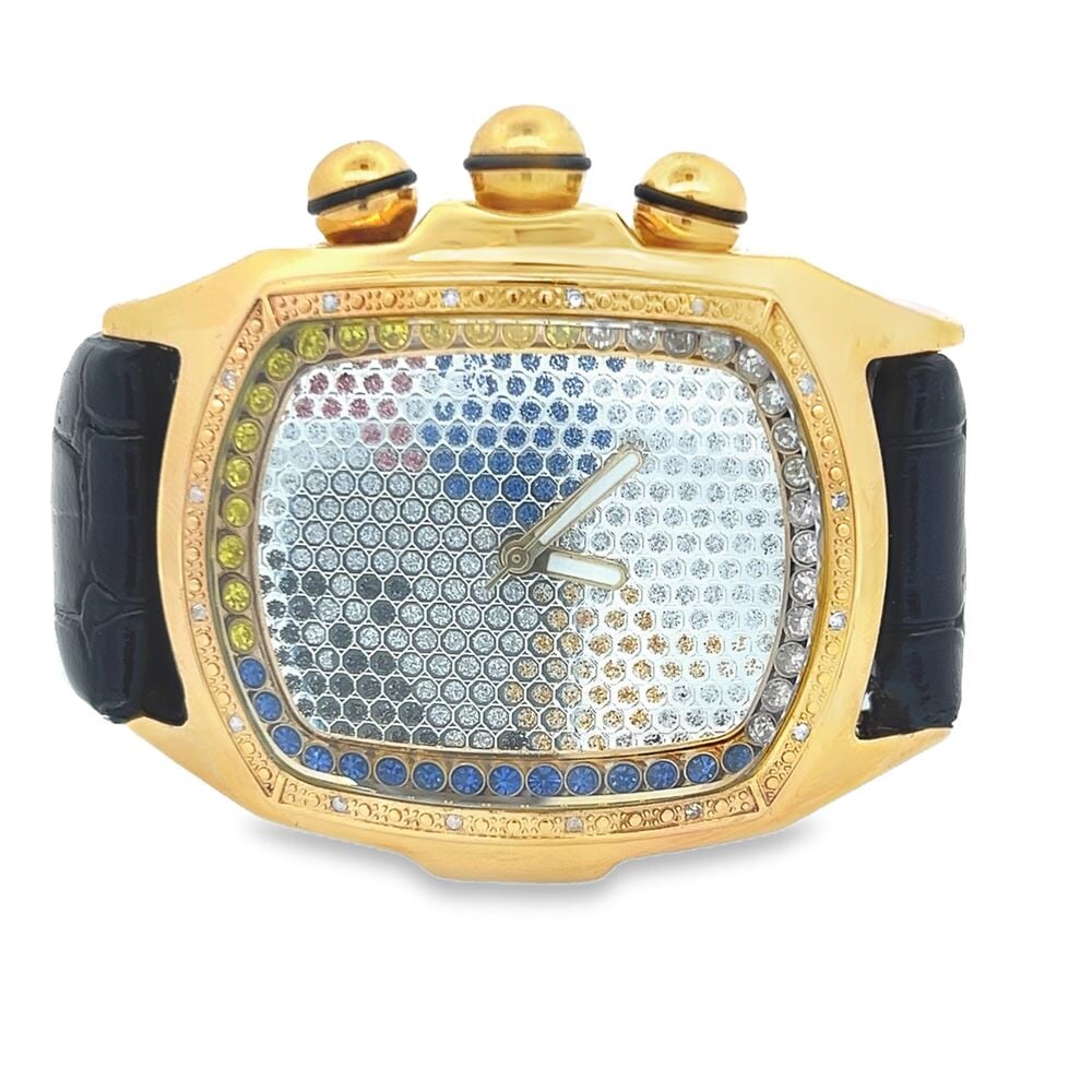Bubble Face World Map Real Diamond Watch Gold HipHopBling