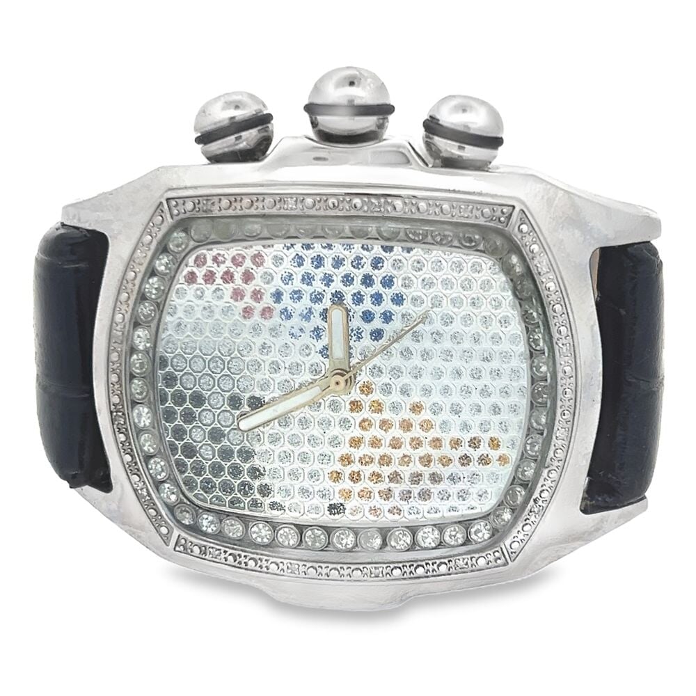 Bubble Face World Map Real Diamond Watch Silver HipHopBling