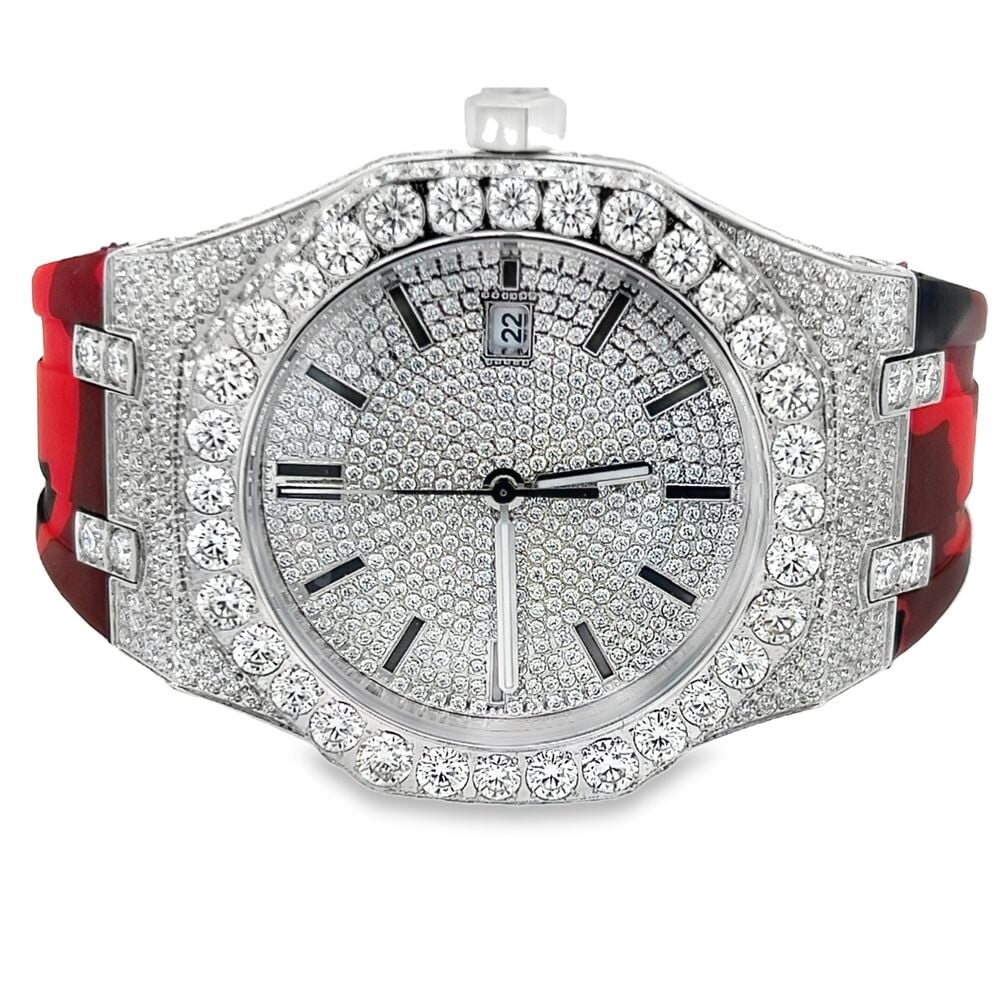 Bust Down Rubber Band Moissanite Steel VVS Iced Out Watch White Gold HipHopBling