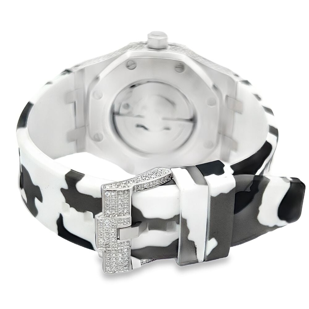Bust Down Rubber Band Moissanite Steel VVS Iced Out Watch White Gold HipHopBling