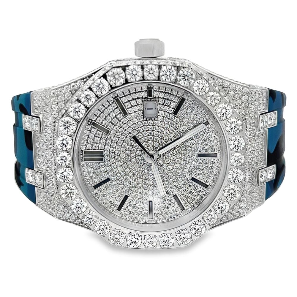 Bust Down Rubber Band Moissanite Steel VVS Iced Out Watch White Gold HipHopBling