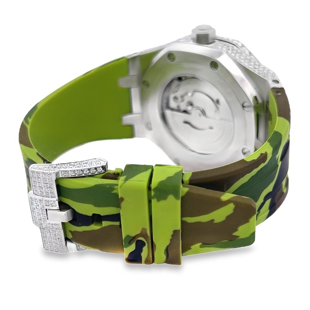 Bust Down Rubber Band Moissanite Steel VVS Iced Out Watch White Gold HipHopBling