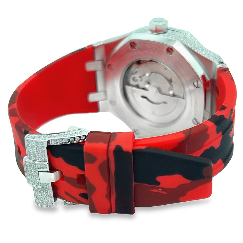 Bust Down Rubber Band Moissanite Steel VVS Iced Out Watch White Gold HipHopBling