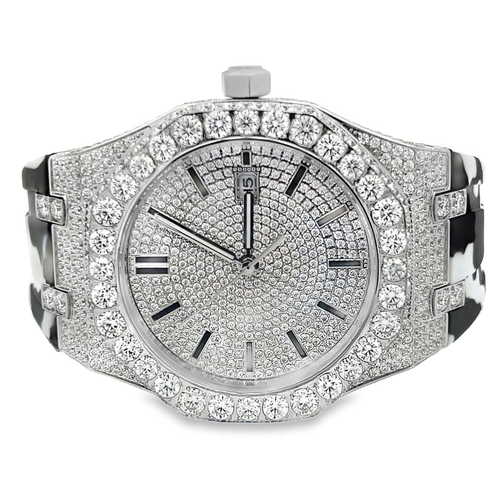 Bust Down Rubber Band Moissanite Steel VVS Iced Out Watch White Gold HipHopBling