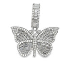 Butterfly Baguette CZ Hip Hop Iced Out Pendant White Gold HipHopBling