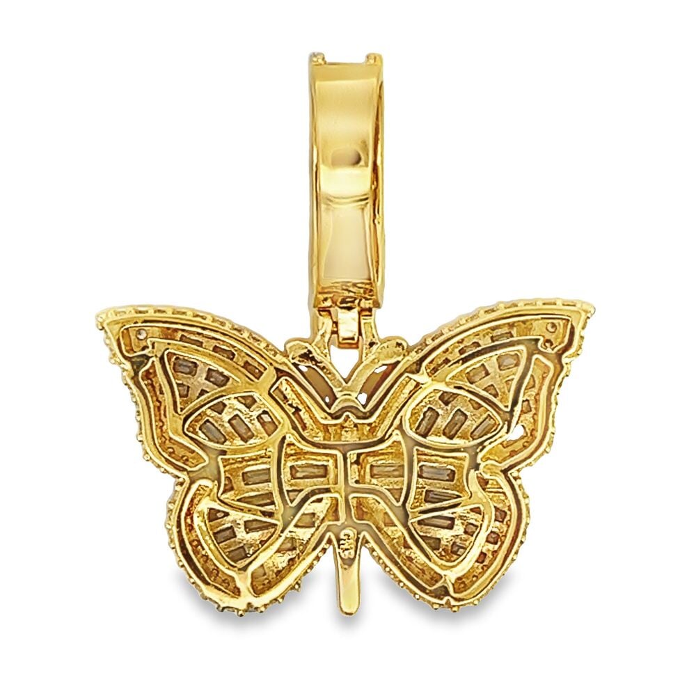 Butterfly Baguette CZ Hip Hop Iced Out Pendant White Gold HipHopBling