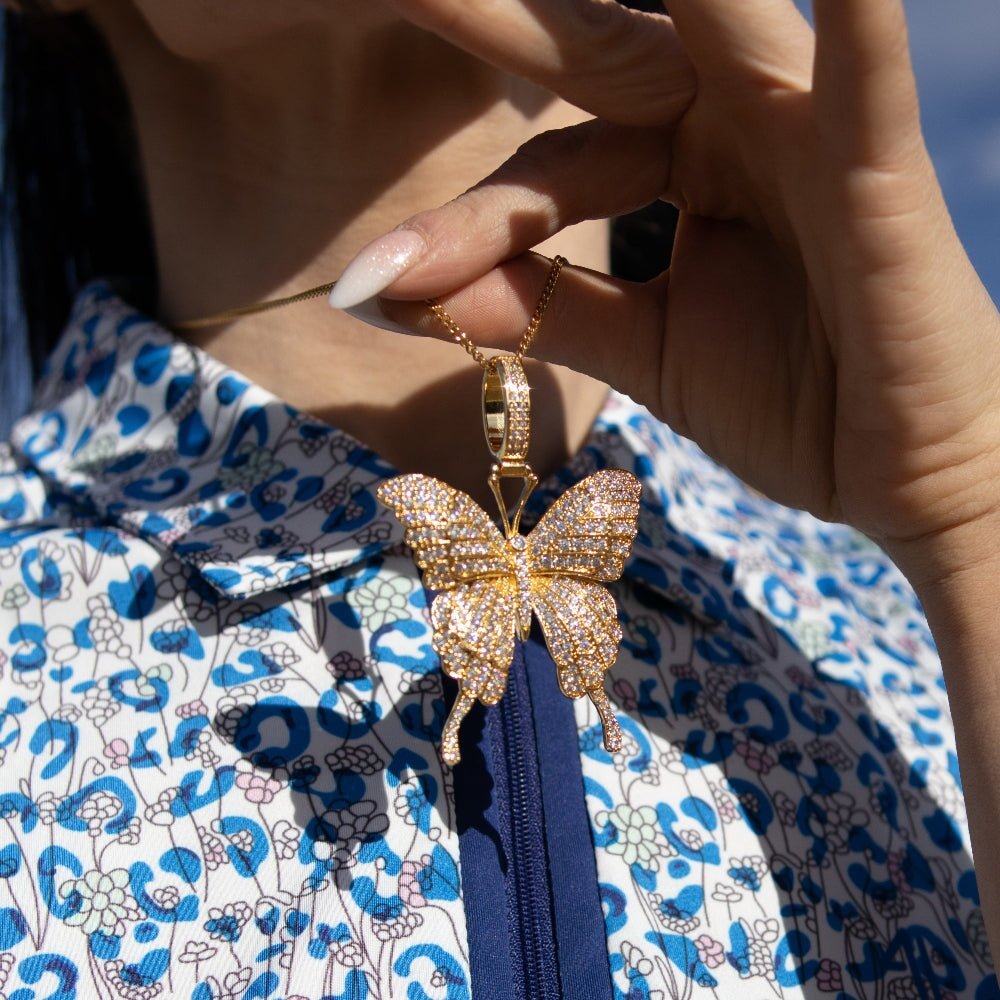 Butterfly Iced Out Hip Hop Pendant White Gold HipHopBling