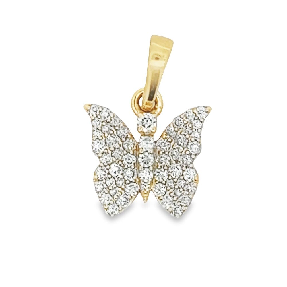Butterfly Small .91cttw Diamond Pendant 10K Yellow Gold HipHopBling