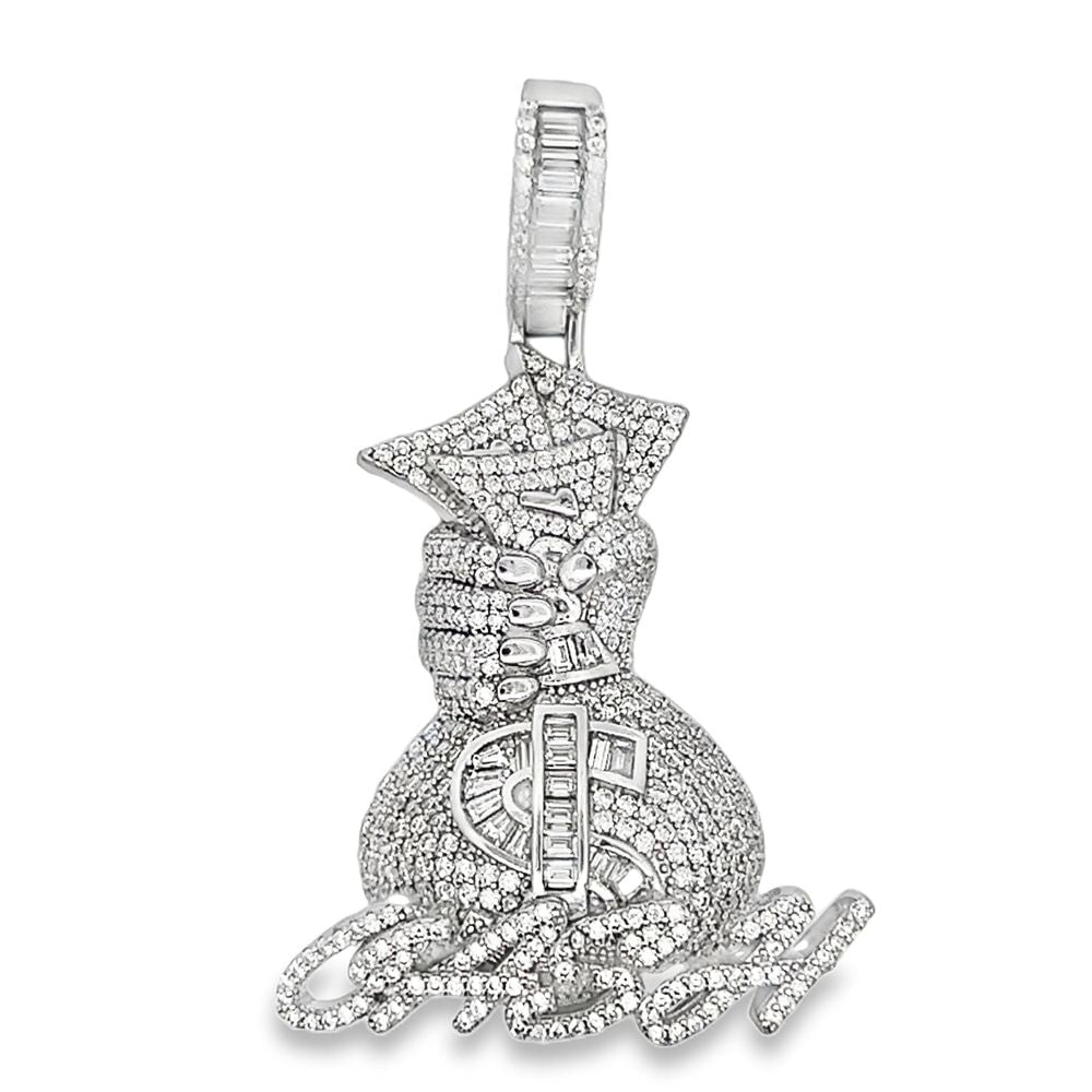 CASH Money Bag Iced Out Moissanite Pendant .925 Sterling Silver HipHopBling