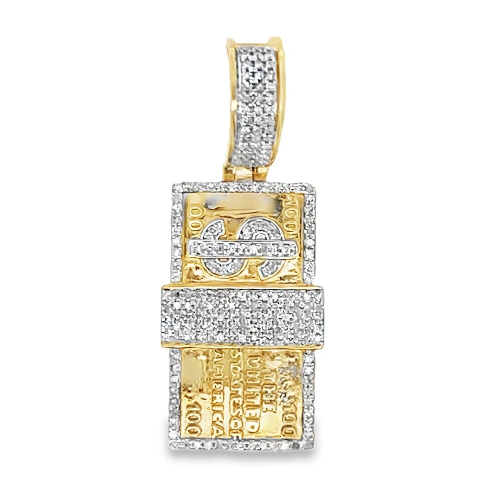 Cash Money Stack Diamond Pendant .39cttw 10K Yellow Gold HipHopBling
